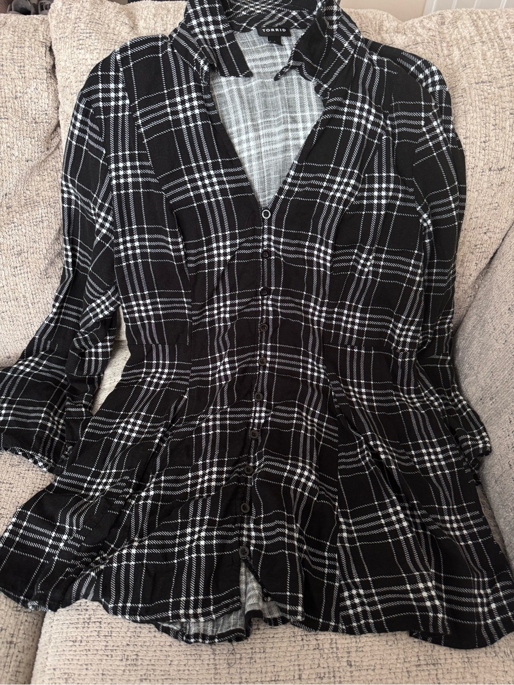 torrid Black & White Plaid Button-Front Peplum Shirt